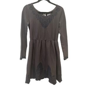 Anthropologie Saturday Sunday Dress Jersey Embroidered Gray Long Sleeve Sz S